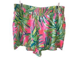 Lilly Pulitzer Vibrant Blue Pink Green Print Gauze Shorts Women&#39;s L EUC - $32.51