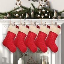 Christmas Stockings 5 Pack Cotton Quilted Burlap Christmas Stockings Large Luxur - $69.80