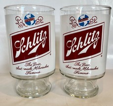 SCHLITZ BEER Banquet Style Glass Vintage 1980&#39;s Large 32oz  LOT OF 2 Col... - £15.29 GBP