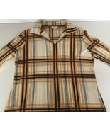 vintage vera long sleeve pullover top blouse v neck collar brown plaid  - $19.75