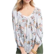 Anthropologie Maeve Boswell Popover Floral Top Size 4 Blue Stripe Cottagecore - $11.95