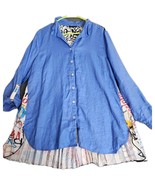 John Mark Mixed Print Button Up Collared Shirt Paris France Linen Pleate... - $44.50
