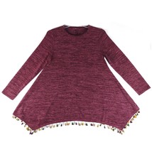 JODIFL Women&#39;s S Burgundy Tassel Fringe Boho Long Sleeve Tunic Sweater D... - $19.35
