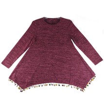 JODIFL Women&#39;s S Burgundy Tassel Fringe Boho Long Sleeve Tunic Sweater D... - £15.22 GBP