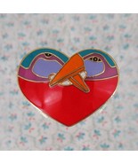 Laurel Burch BIRD HEART Pin Brooch Red Purple Enamel - $11.86