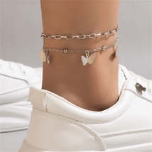 Silver-Plated Butterfly Station Chain Anklet Set - £10.95 GBP