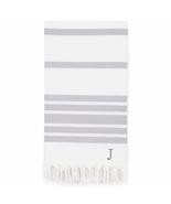 MISC Monogrammed Letter J Fouta Towel, Light Grey Herringbone Striped Co... - £45.57 GBP