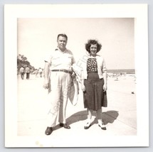Man And Women Standing On The Beach Photo 1940 Black And White - £10.43 GBP