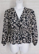 Old Navy Floral Boho Top Blouse V Neck Ruched Waist Black Tan Nwt X Large - £18.48 GBP