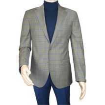 Men's Mono Turkey Sport Coat 100% Super 180s Wool 1480-02 Tan Blue Plaid image 4