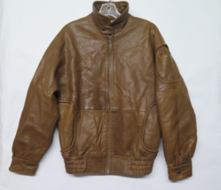 Vtg Brown Soft Leather Cafe Bomber Jacket Italy Made Mens Sz 44 46 M L U... - £130.43 GBP