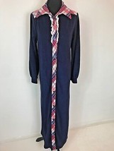 JCPenney Junior Robe Navy Blue Red Plaid Collar Trim size M Vintage 1970s DS6 - £10.04 GBP