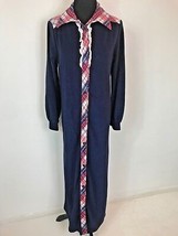 JCPenney Junior Robe Navy Blue Red Plaid Collar Trim size M Vintage 1970s DS6 - £9.53 GBP