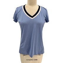 Lucky in Love V-Neck Tennis T-Shirt Sz M Pale Blue Short Sleeve - £18.31 GBP