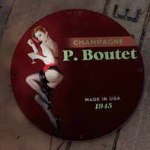 Vintage 1945 P. Boutet Champagne Brut Sparkling Wine Porcelain Gas &amp; Oil Sign - £98.32 GBP