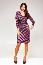 Work Dress Stretch Party Made In Europe 3/4 Sleeves Printed Sexy V-NECK - £78.32 GBP