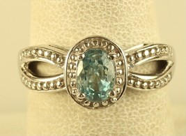 Vintage Sterling Silver Blue Topaz Gemstone w/ Halo CZ Accent Ring Signed STS - £37.98 GBP