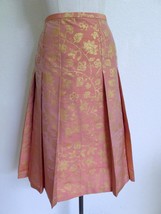 Lafayette 148 Silk Shantung Pleated Kareem Skirt 10 Terra Cotta &amp; Gold Print - £40.20 GBP