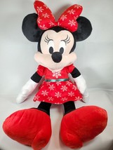 Large Disney Authentic Minnie Mouse 22&quot; Holiday Plush Red Snowflake Dress - £16.59 GBP