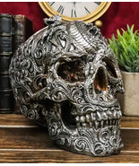 Flying Dragon On Tribal Le Fleur Floral Tattoo Skull Statue Halloween 7.5&quot;L - $460.00 MXN