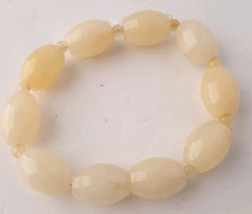 VTG Quartz Stone Barrel Beads Cream Yellow White Craft Jewelry Chakra 15mm #JC-1 - £11.58 GBP