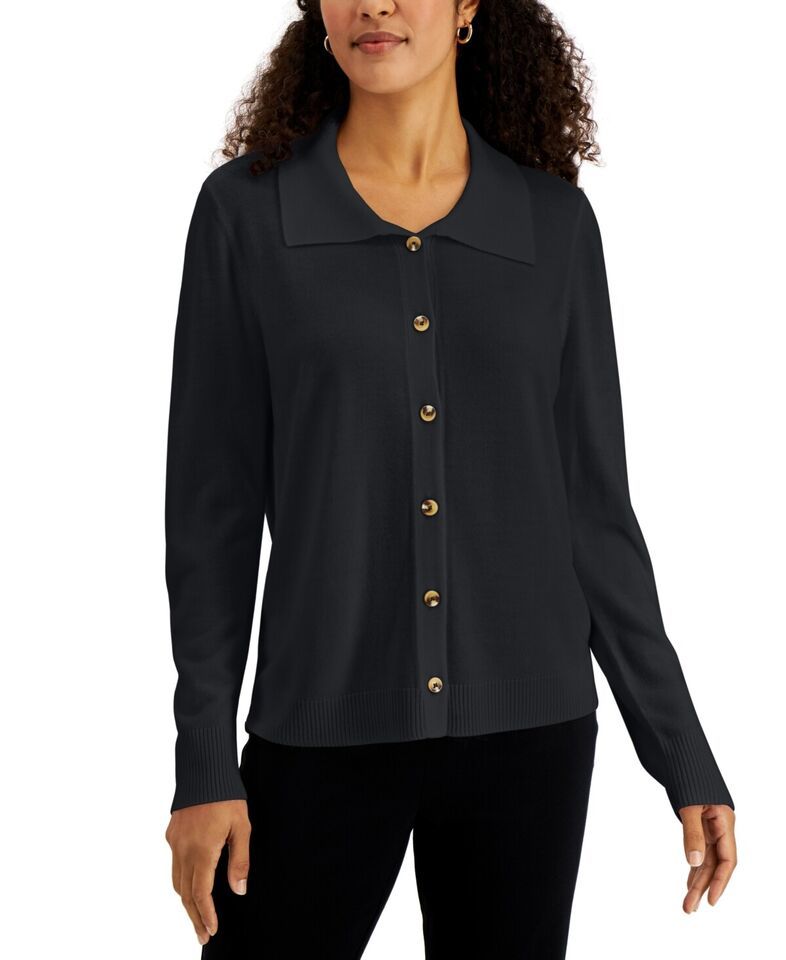 MSRP $29 Karen Scott Spread-Collar Cardigan Black Size Small (DEFECT) - $10.83