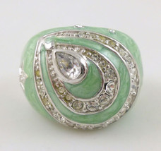 TEARDROPS Star Heart Green Enamel RING in Sterling Silver with Cubic Zir... - £39.96 GBP