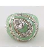 TEARDROPS Star Heart Green Enamel RING in Sterling Silver with Cubic Zir... - £39.54 GBP