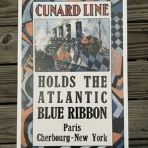 Vintage Cunard Line Mauretania Poster 26&quot; x 16&quot; Atlantic Blue Ribbon Paris NY - £9.87 GBP
