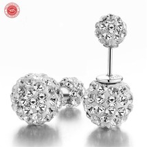 925 Sterling Silver Shamballa earring CZ Cubic Zirconium clear crystal DLES71 - £11.14 GBP