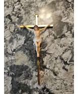 vintage 7&quot; metal and resin Jesus INRI wall hanging crucifixion - £10.87 GBP