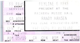 Randy Hansen Ticket Stub June 4 1982 Denver Colorado - £27.24 GBP