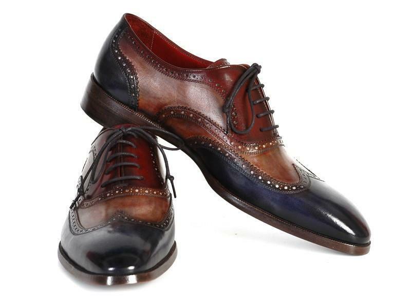 Men's Brown & Blue Color Plain Toe Brogues Wing Tip Oxford Leather Shoes US 7-16
