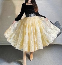 Layered Tulle Lace Skirt Yellow Wedding Lace Tulle Skirt Holiday Skirt Plus Size image 6
