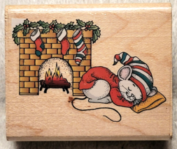 Night Before Christmas Rubber Stampede, Mouse Fireplace Stockings, A1071E - VTG - £5.57 GBP