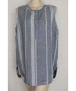 Ellen Tracy Linen L XL Heather Blue and White Vertical Striped Sleeveles... - $15.84