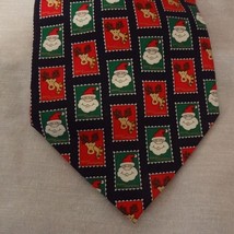 Santa Claus Rudolf Reindeer Christmas Tie Necktie 59&quot;  Holidays Mosaic Red Green - £10.18 GBP