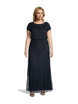 Adrianna Papell  Plus Size Long Beaded Blouson Dress in Midnight Black Plus  20W - £185.52 GBP