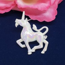 Vintage GERRY&#39;S  Iridescent White Enamel Unicorn Brooch - $16.95