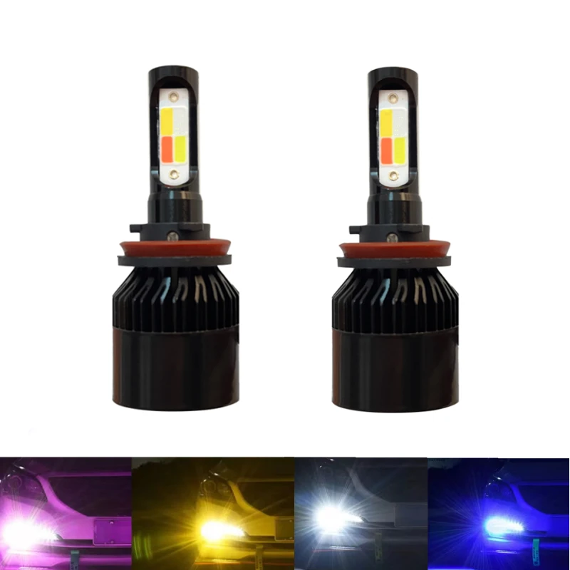 2pcs H4 LED Bulb LED Headlight H1 H7 H8 H11 HB3 HB4 60W LED Lights 4 Color Flash - £155.33 GBP