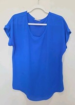 Pleione Women Royal Blue Short Sleeve Blouse L Large Top Shirt - £14.93 GBP