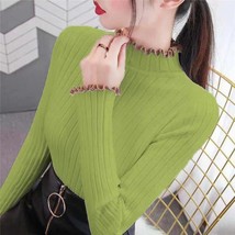 Fashion neck  Spliced Ruffles Sweater Women&#39;s Clothing 2022 Autumn New Casual Pu - £65.36 GBP