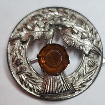 Vintage Sterling Silver Brooch Pin WBS Ward Bros Scottish Thistle Citrine Glass - £39.95 GBP