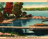 Vtg Linen Postcard - Greetings From Lake View Cabins Canadarago Lake NY ... - £4.23 GBP