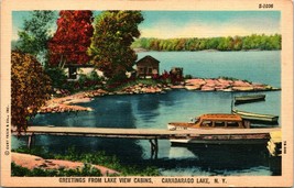 Vtg Linen Postcard - Greetings From Lake View Cabins Canadarago Lake NY - Unused - £4.17 GBP