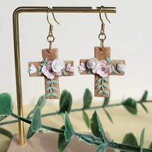 Floral Cross Earrings • Easter Earrings • Christian Gift For Her • Religious Jew - $25.00