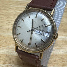 VTG 78 Timex Mercury Watch Men Hand-Wind Mechanical Gold Tone Day Date Leather - £50.62 GBP