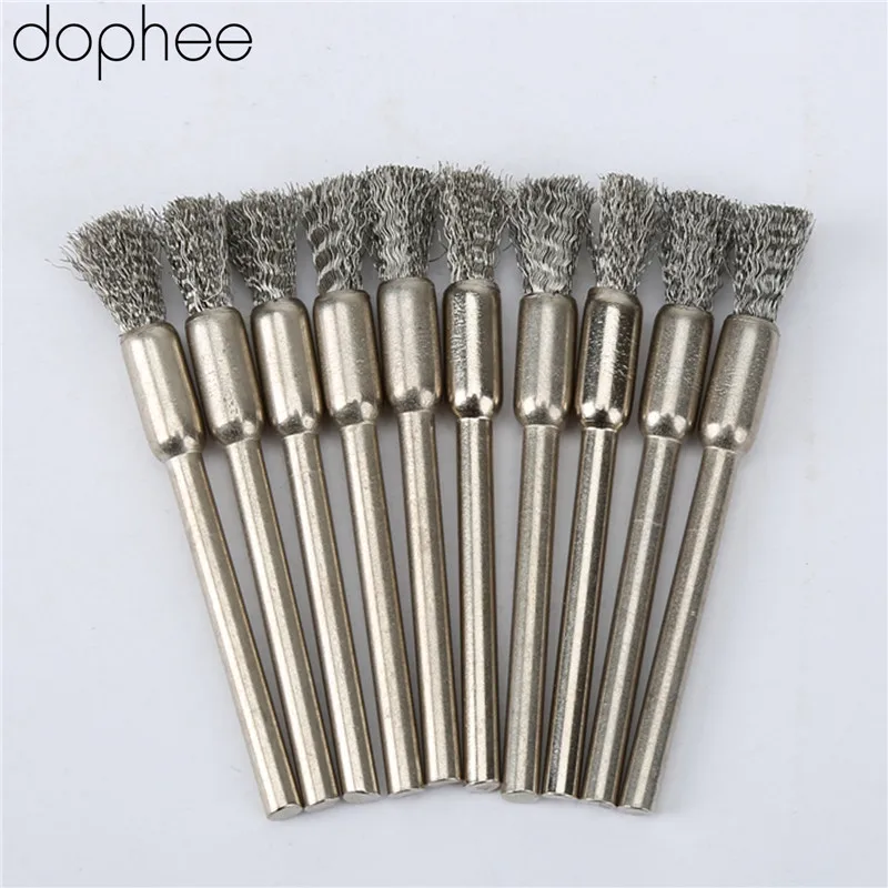 10Pcs Stainless Steel Wire Steel Pencil Brushes Wheel Mandrel Set Dremel Accesso - £137.97 GBP