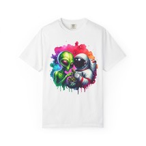 Alien and Astronaut Smoking Watercolor T-Shirt, Vibrant Unisex Space Lov... - $30.39+