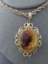 Vintage Whiting Davis Cameo Style Pendant Necklace Ornate Frame 24&quot; Long... - £30.68 GBP